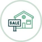 icon of a house with a sale sign in front