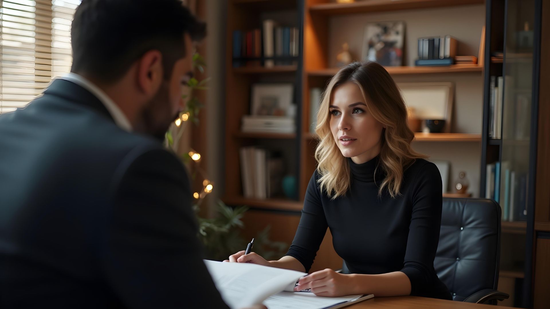 A woman discussing her options with a bad credit mortgage broker