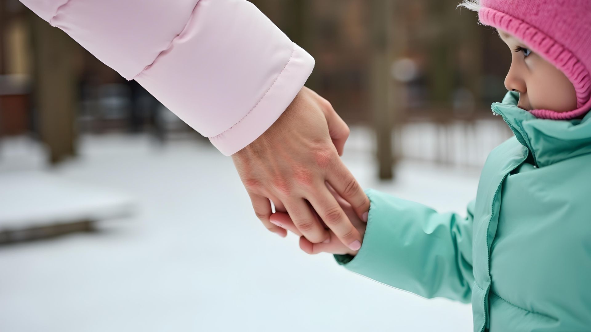 Mother holding daughters hand in the winter | Income protection insurance