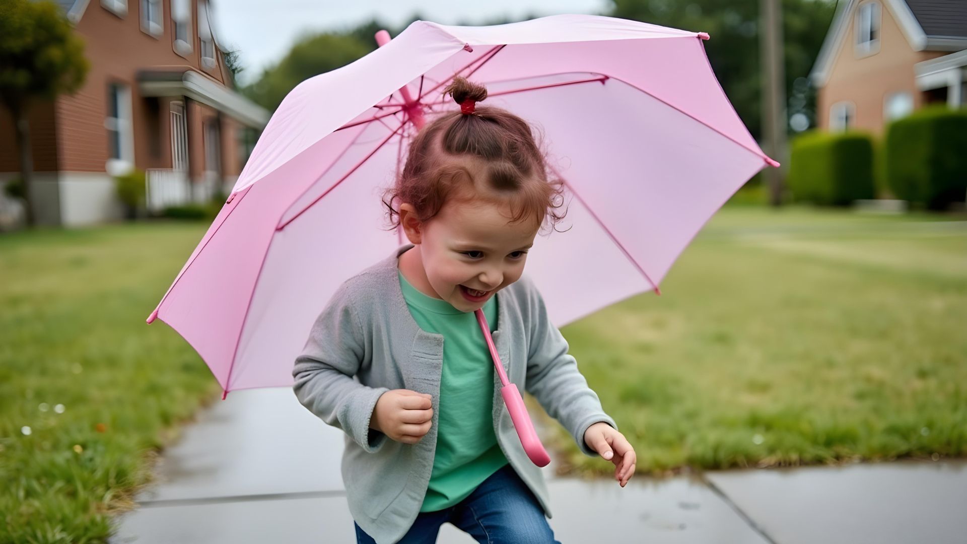 Insurance | Child playing in the rain in wellies under an umbrella