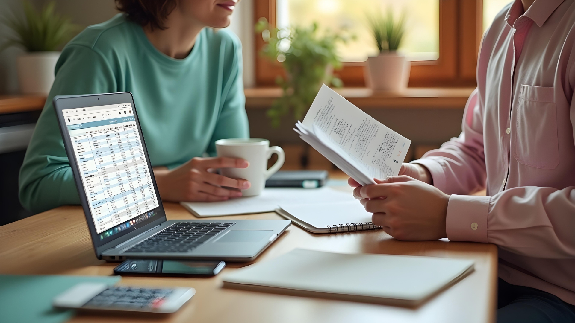A couple looking at paperwork after using our mortgage repayment calculator