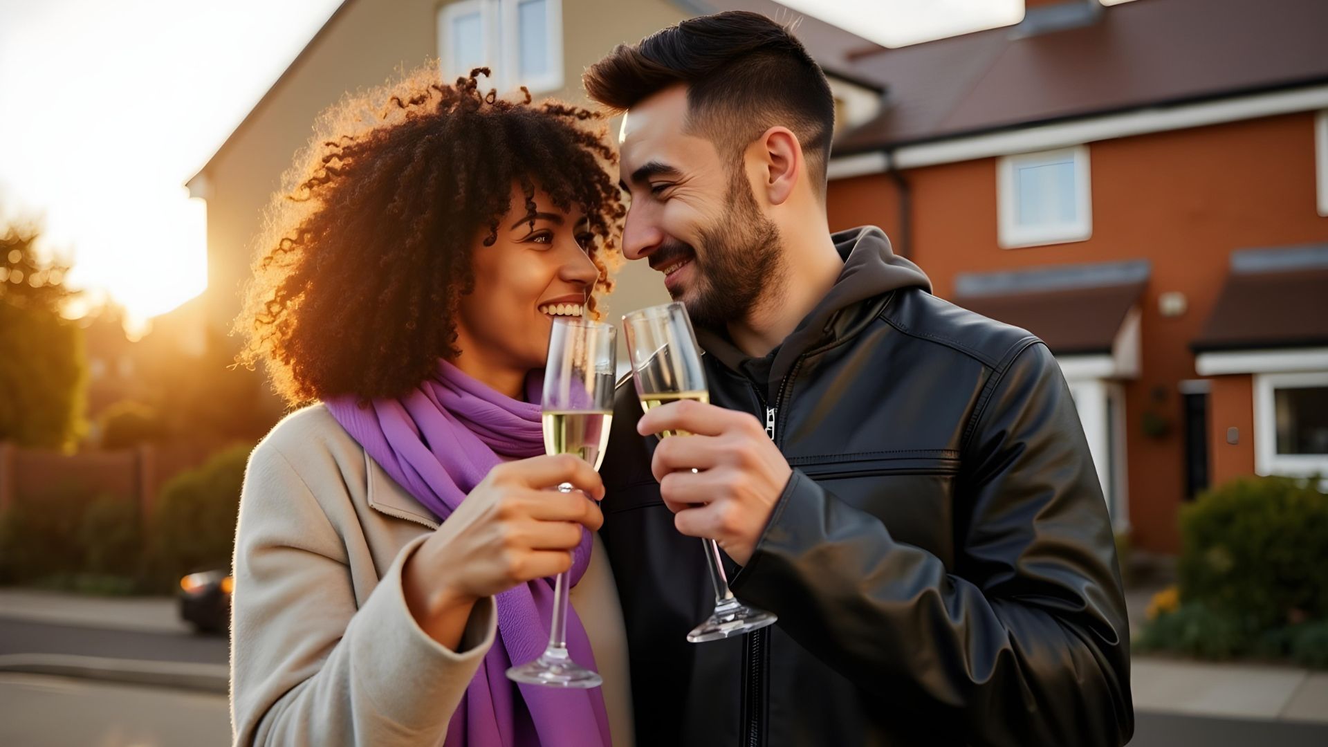 A couple celebrating with bubbles after getting a shared ownership mortgage with bad credit